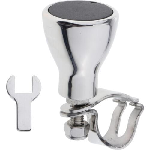 Stainless Steel Boat Steering Wheel Spinner Knob w/ Small Wrentch, Outboard Steering Kit Easy to Install, 73.4x59.8mm
