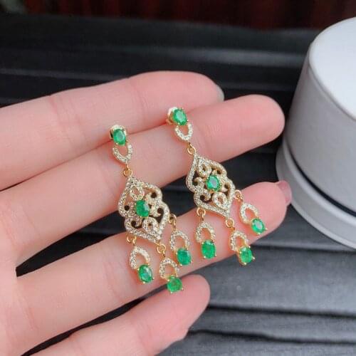 Classic 100% 925 Sterling Silver Earring Natural Emerald Created Moissanite Gemstone Party Drop Dangle Earrings Fine Jewelry