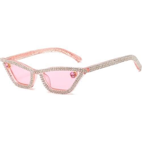 Veshion Pink Rhinestone Sunglasses Vintage Women Red Ladies Sun Glasses Cat Eye Party Accessories Uv400 2021