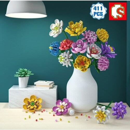 SEMBO Creator Ideas Flowers Bouquet Building Blocks Romantic Rose Home Decor Bricks Assembly Diy Toys for Girls Friends Gift