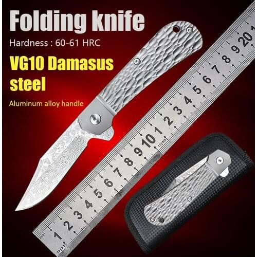 Aluminum Alloy Handle Outdoor Tactical VG10 Damascus Steel Self Defense Weapons Utility Pocket Folding Knife