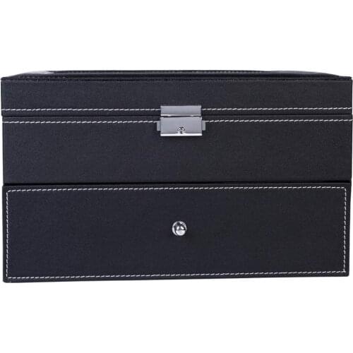 [US-W]20 Compartments Dual Layers Elegant Wooden Watch Collection Box Black