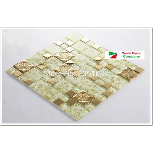 High Quality New 1BOX (11sheets) Metal Crystal Glass 3D Mosaic Tile Wall tile kitchen backsplash ceiling tile Free shipping