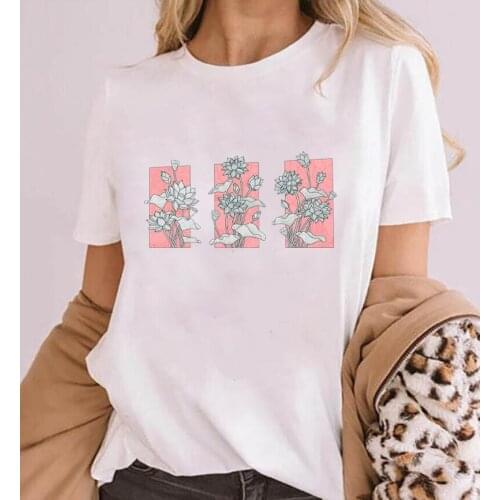 Harajuku style lotus flowers T-shirt Buddhist mood Shirts Vegan Gift Plant lady Tee Women fashion Casual Vintage Tumblr Top