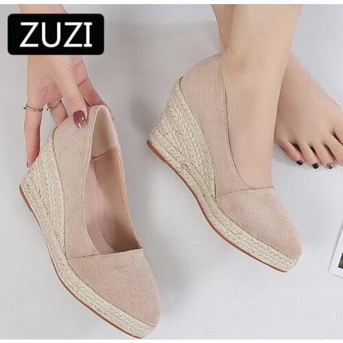 ZUZI Womens Wedge Sandals 2021 Spring and Autumn New Style Splicing High Thick-heeled Platform Shoes Womens Straw Woven