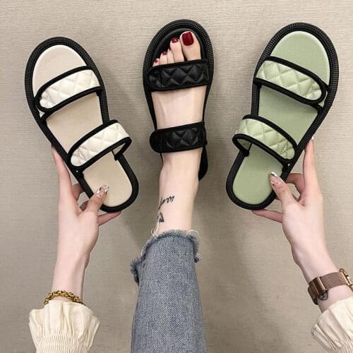 Womens Summer Sandals 2021 PU Ladies Casual Flat Slippers Hook Loop Women Fashion Shoes Thick Bottom Female Footwear New
