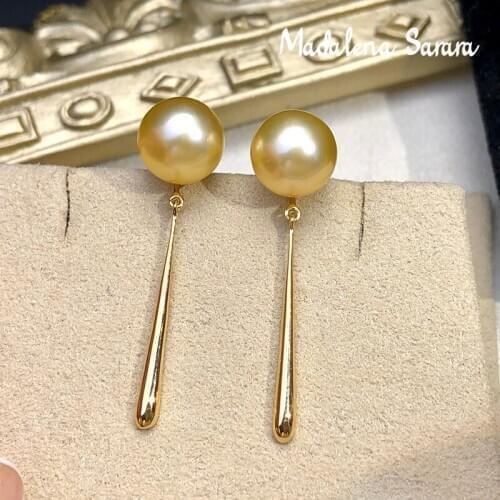 MADALENA SARARA 9-9.5mm AA Saltwater Pearl 18K Women Earrings Golden Pearl Au750 Women Earrings