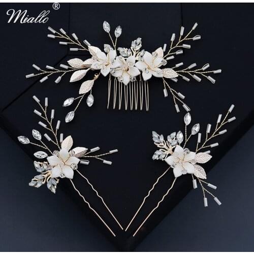 Miallo Bridal Wedding Hair Accessories Crystal Handmade Flower Hair Combs Pins for Women Party Headpiece Jewelry Bridesmaid Gift