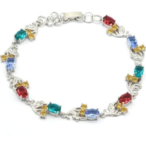 70x13mm SheCrown Anniversary Created Rich Blue Violet Tanzanite For Womans Wedding Silver Bangle Bracelet 7.5inch