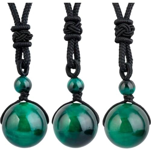 TUMBEELLUWA Reiki Healing Gem Stone Round Beads Pendant Necklace for Women Men,Chakra Crystal Beads Adjustable Cord Jewelry