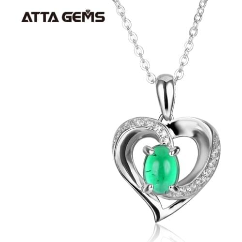 ATTAGEMS Real 925 Sterling Silver Heart Emerald Moissanite Diamond Pendant Necklaces for Women Fine Jewelry Birthday Gift