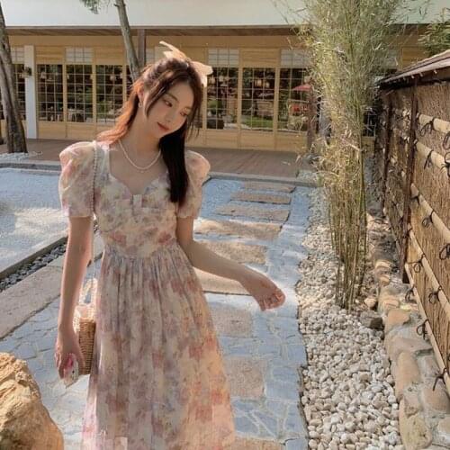 Bella 2021 Summer Chic Short Sleeve Elegant Midi Dress Women Casual Floral Design Vintage Fairy Dress Females One Piece Dress