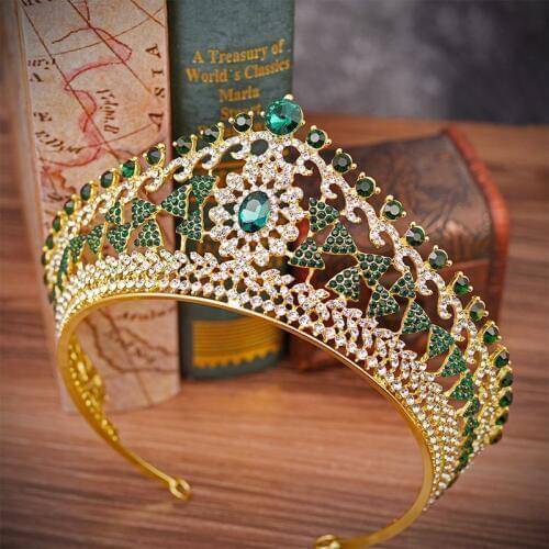 Golden Bridal Full Multicolor Rhinestones Tiaras Accessories Headgear Crown Geometric Shape Alloy Crystal Hot Hair Jewelry H1134