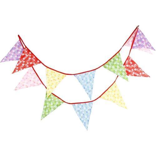 1pcs 3.6M Colorful Printed Flower Cotton Bunting Banners Baby Birthday Party Decoration Pennant Mixed Color Wedding Decor Flags