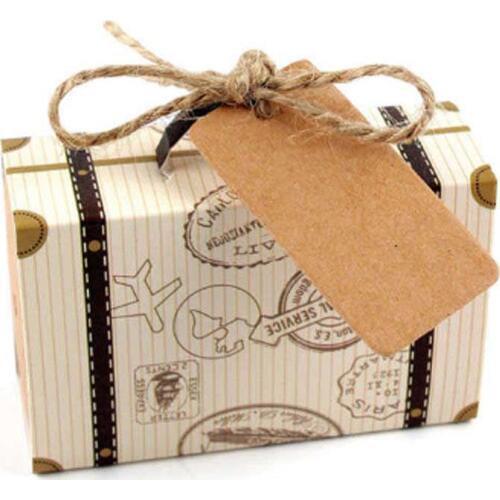 10pcs Mini Suitcase Favor Box Party Favor Candy Box, Vintage Kraft Paper with Tags and rope for Wedding/Travel Themed Part