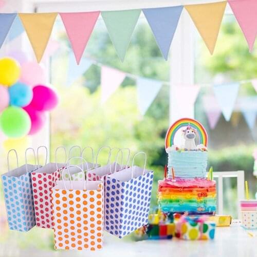 12 Pieces Cute Dots Kraft Paper Party Favor Bags With Handle Gift Candy Treat Bags For Kids Wedding Package Bag Storage Bag