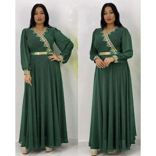 2021 New Muslim Fashion Abayas Embroidery Dashiki Chiffon Robe Kaftan Dress Moroccan Turkish African Elegant Dresses For Women