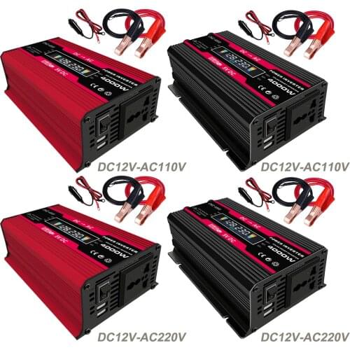 300W DC 12V 110V/220V Inverter with 4.2A USB Charging Ports Power Converter & 2 AC Outlets Battery Clip Charger, Car Adapter