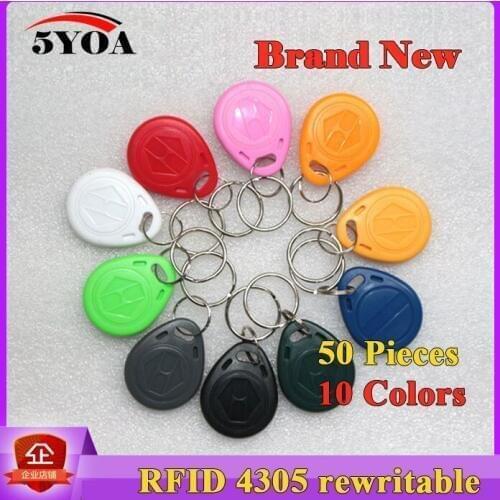 50 pcs EM4305 T5577 Duplicator Copy 125khz RFID Tag llaveros llavero Porta Chave Card Sticker Key Fob Token Ring Proximity