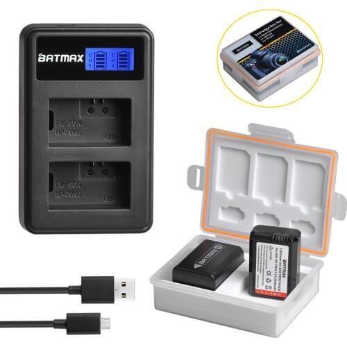 Batmax 2pcs NP-FW50 npfw50 Battery+LCD Dual Charger +Box for Sony a37 Alpha 7 7R II 7S a7S a7R II a5000 NEX-7 RX10 RX10 II III