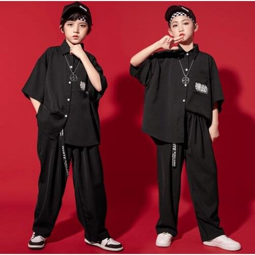 Kid Cool Hip Hop Clothing Black Oversized Shirt Top Short Sleeve Loose Streetwear Pants for Girls Boys Dance Costume Clothes Set