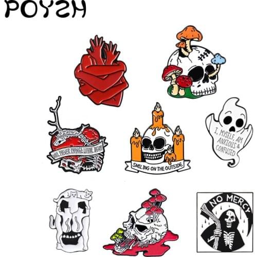 Skeleton heart ghost Enamel Brooches love hug Lapel Pins mushroom candle cats Horror Halloween badges jewelry accessories