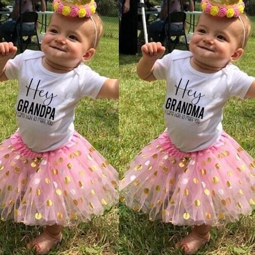 Hey Grandma/grandpa I Can't Wait To Meet You Letter Print Girls Pink Tutu Cake Outfits Girls Dresses Suit Baby Shower Gifts