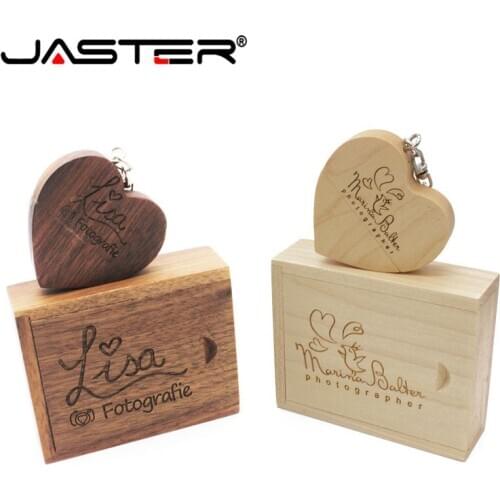JASTER promotion wooden 10 PCS Free logo heart shape USB+BOX real capacity USB 2.0 4GB/8GB/16GB/32GB/64GB USB flash drive