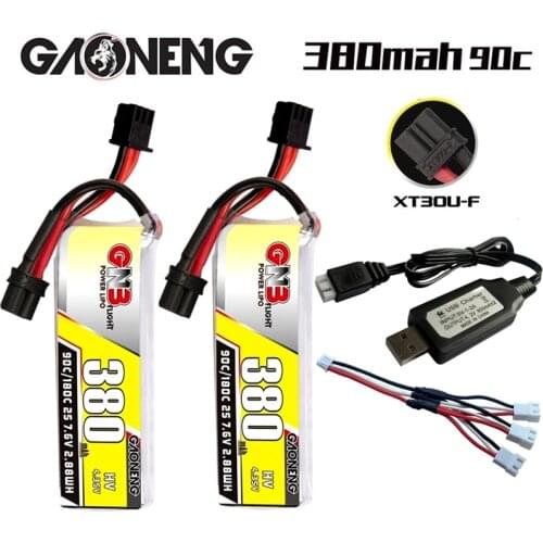 Gaoneng GNB HV Lipo battery 2S 7.6V 380mah 90C/180C with XT30U-F Plug for BETAFPV Beta75X 2S Beta65X 2S Whoop Drone +USB Charger