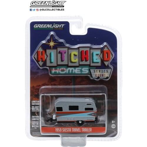 GreenLight 1:64 1959 Siesta Travel Trailer - Silver Alloy model car Metal toys for childen kids diecast gift
