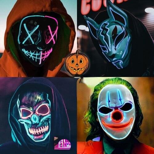 Halloween LED Luminous Mask Clown V-Shaped Full Face Horror Ball Disco Jumping Men and Women