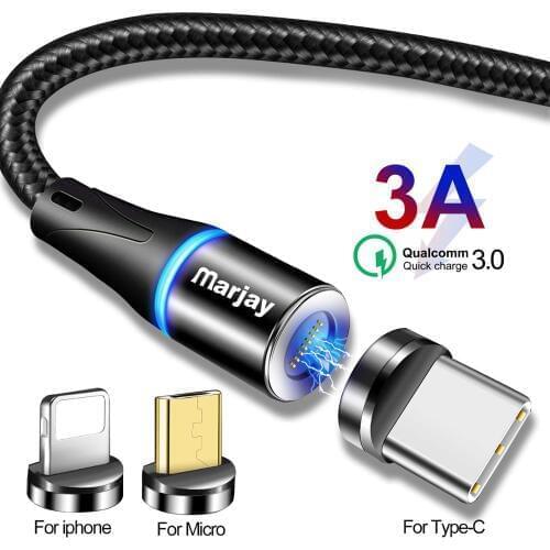 Marjay Magnetic Micro USB Cable For iphone Samsung Xiaomi USB Type C 3A Fast Charging Magnet Charger Adapter Mobile Phone Cables