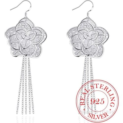 Korean 925 Sterling Silver Romantic Multi-layer Rose Flower Vintage Long Dangle Earrings For Women 2020 Engagement Wedding Gift