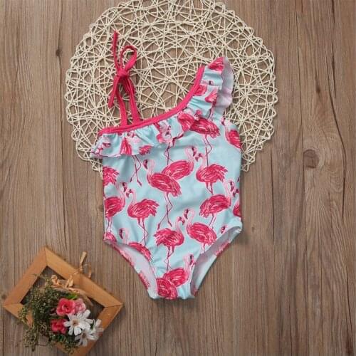 Toddler Baby Girls Flamingo Swimsuit One Shoulder Ruffle Bathing Suit Costume Summer Beach Swimwear Bikini Beachwear 1-6 Years
