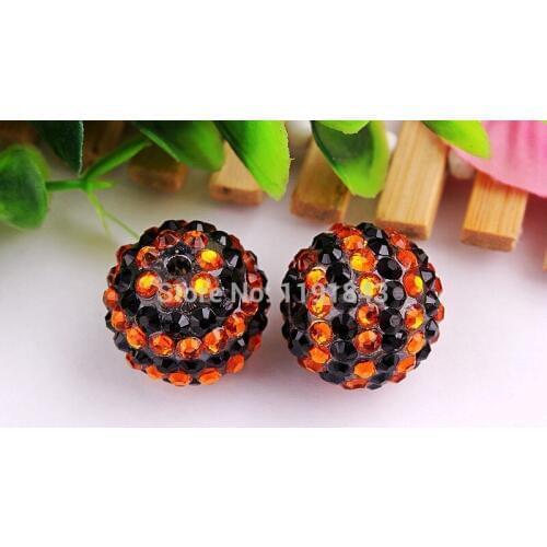 Kwoi vita Summer Color 20mm 100pcs/lot black/orange color Chunky Resin Rhinestone Beads Ball for Kids Girls Jewelry Making