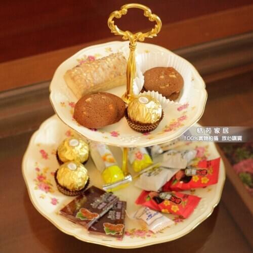 Fashion Vintage Relief Rose Ceramic Fruit Tray Afternoon Tea Fruit Plates Continental Creative Double Layers Free Shipping
