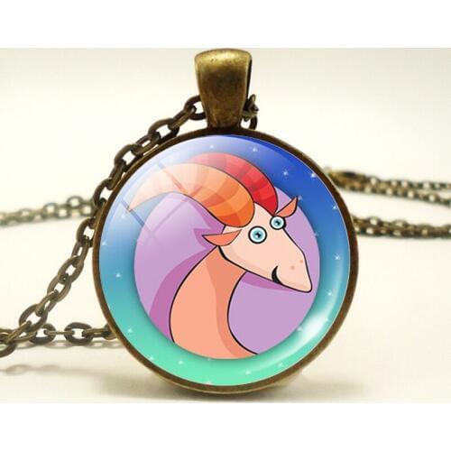 Cartoon Anime Cute Logo 12 Zodiac Creative Pendant Metal Copper Necklace Aquarius, Sagittarius, Pisces