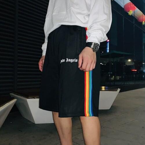 Palm Angels 22ss side rainbow striped webbing retro mens womens casual sports PA shorts