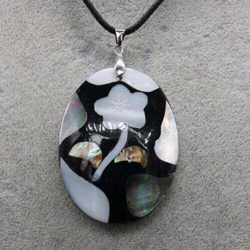 Natural Shell Necklace With Rope Length 55+5cm Exquisite Durable Oval Necklace Pendant For Unisex Charm Jewelry Gifts 40x55mm