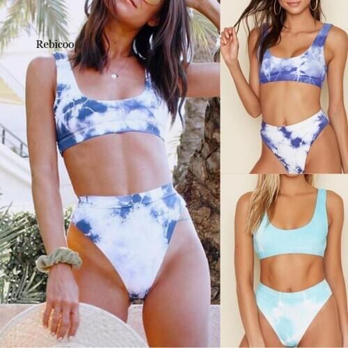 Latest Tie dye Bathing Suit Hot Sales Split Underwear Set For Women Push Up Padded Tankinis Wire Free Mujer Sports Biquini