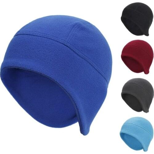 Solid Color Skull Cap Motorcycle Helmet Beanie Hat for Running Cycling Light and Warm Ear Protection for Men Women