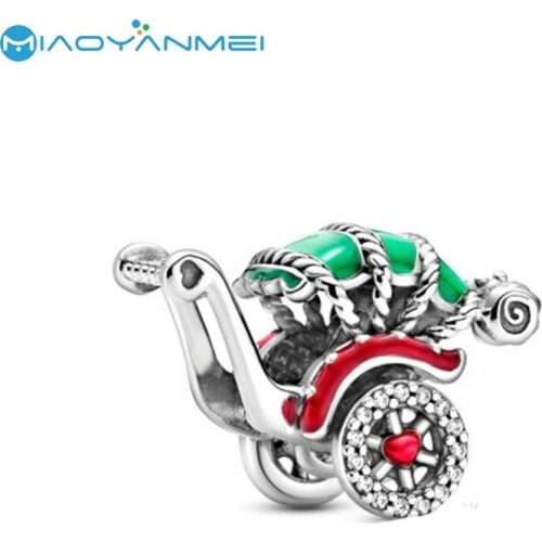 2020 Autumn New 925 Sterling Silver Bead Red And Green Rickshaw Charms Fit Original Pandora Bracelets Women DIY Fashion Jewelry