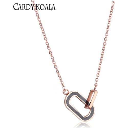 Titanium steel necklace double ring interlocking design trendy net red ins cold wind clavicle chain rose gold jewelry wholesale