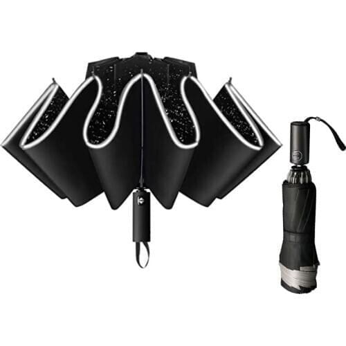 Inverted Umbrella Windproof Folding Reverse Umbrella with Reflective Stripe 10 Ribs Auto Open and Close Portable Travel Umbrella