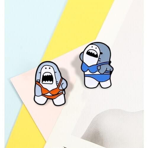 Beach Bikini Shark Brooches Cute Ocean Sea Animal Enamel Pin Clothes Bag Badge Button Lapel Pins Cartoon Jewelry Gifts for Kids