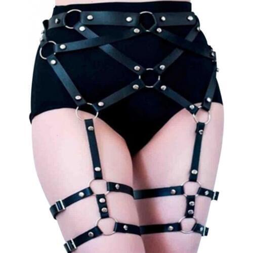 COLDKER Women Garter With Circle Body Harness Belts PU Leather Suspenders Sexy Nightclub Supplies Punk Style Woman garter
