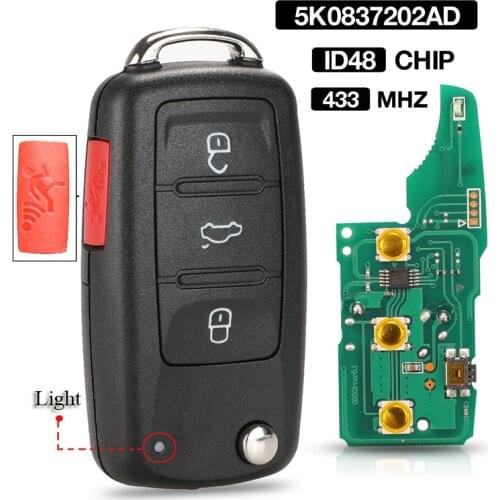 Kutery 4BTN 5K0837202AD 433Mhz ID48 Chip Flip Remote Car Key For VW/Volkswagen Bettle CC EOS Golf Jetta Passat Tiguan Touareg