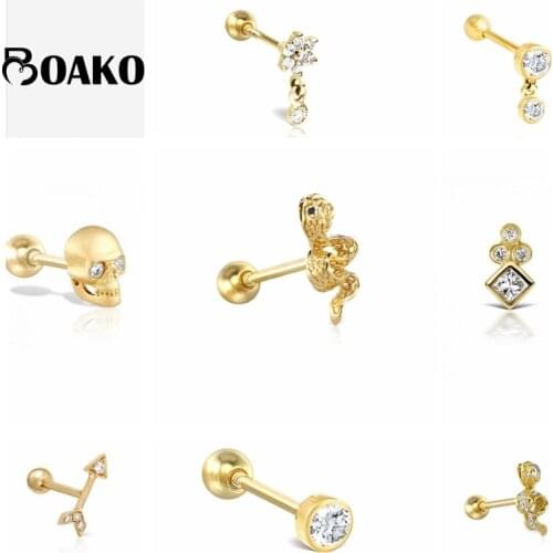 BOAKO 1pcs 925 Sterling Silver Crystal Zircon Snake Arrow Stud Earring For Women Pendientes Piercing Earing Fine Jewelry Gifts