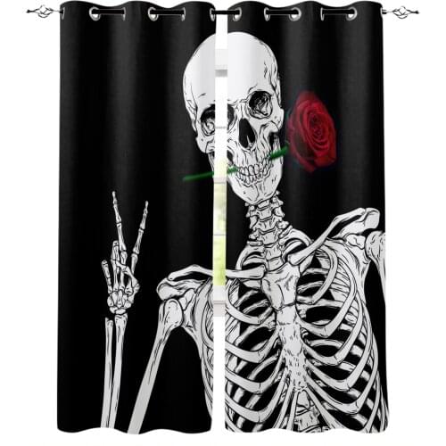 Skull Rose Courtship Curtains For Living Room Bedroom Window Treatment Blinds Finished Drapes Kitchen Curtains