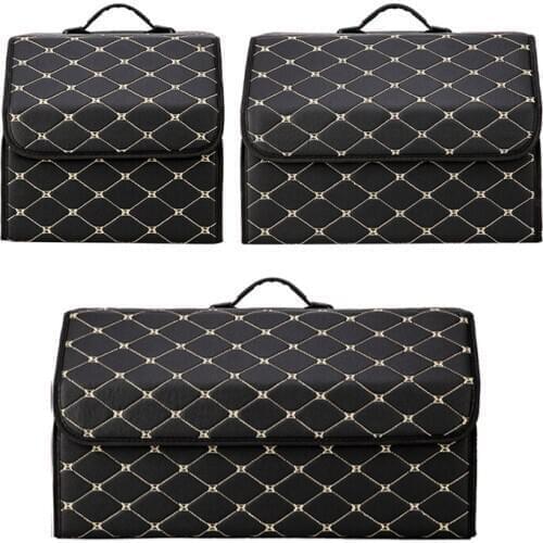 Car Storage Bag Auto Trunk Organizer Box Storage Bag PU Leather Car Storage Bag Folding Car Trunk Stowing Tidying For Car SUV